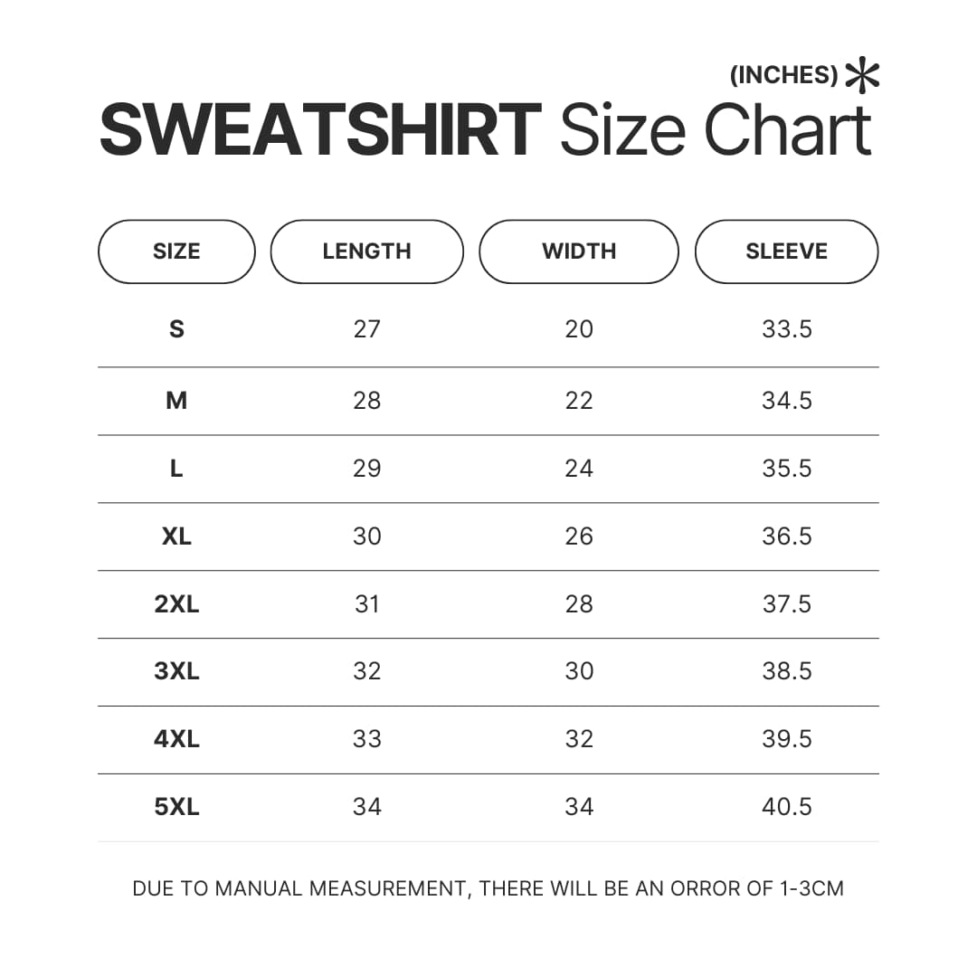 Sweatshirt Size Chart - Avenged Sevenfold Store