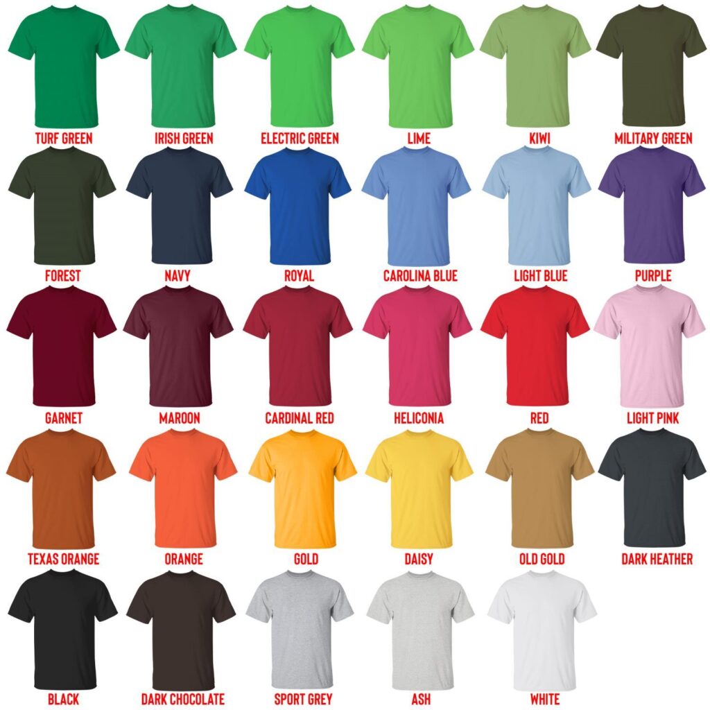 t shirt color chart 1 - Avenged Sevenfold Store